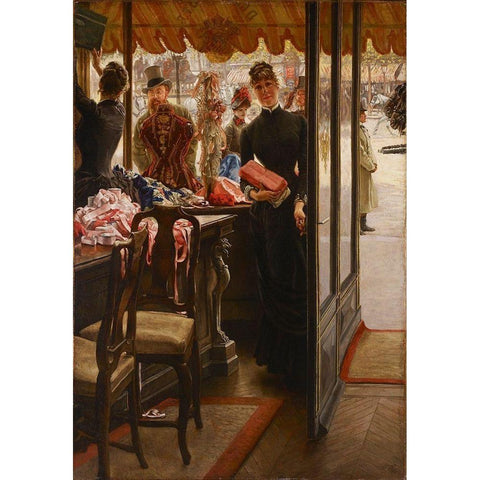 La demoiselle de magasin Gold Ornate Wood Framed Art Print with Double Matting by Tissot, James