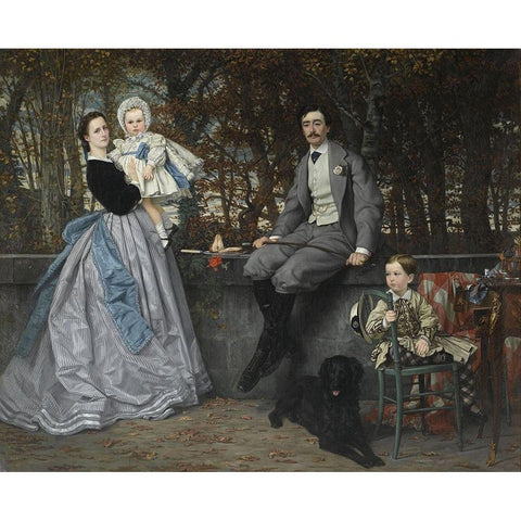 Portrait of the Marquis and Marchioness of Miramon and their children White Modern Wood Framed Art Print by Tissot, James