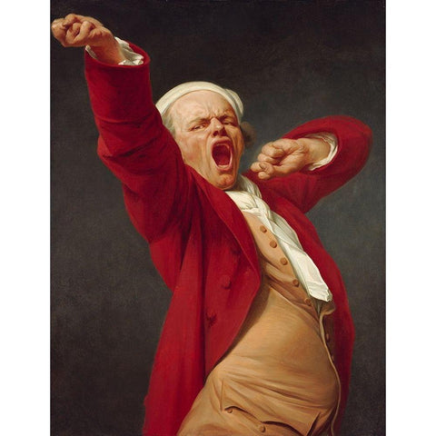 Self-Portrait, Yawning Gold Ornate Wood Framed Art Print with Double Matting by Ducreux, Joseph