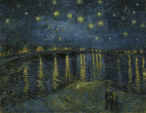 Starry Night Black Ornate Wood Framed Art Print with Double Matting by van Gogh, Vincent