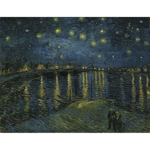 Starry Night White Modern Wood Framed Art Print by van Gogh, Vincent