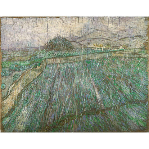 Rain Black Modern Wood Framed Art Print by van Gogh, Vincent