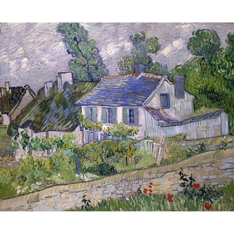 Houses at Auvers Black Modern Wood Framed Art Print with Double Matting by van Gogh, Vincent