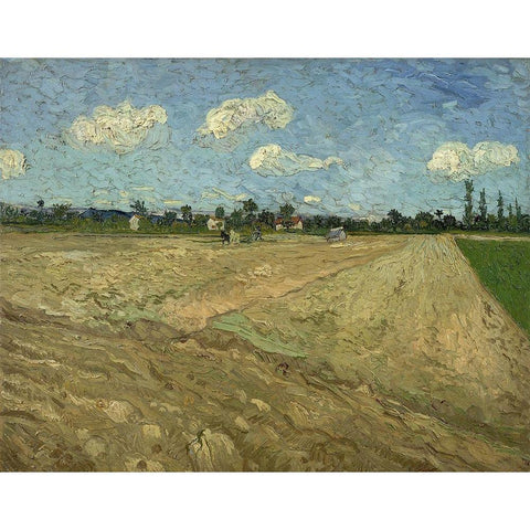 Ploughed fields White Modern Wood Framed Art Print by van Gogh, Vincent