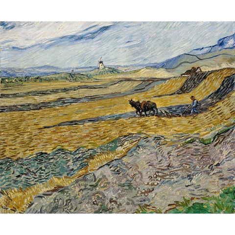 Enclosed Field with Ploughman Black Modern Wood Framed Art Print with Double Matting by van Gogh, Vincent