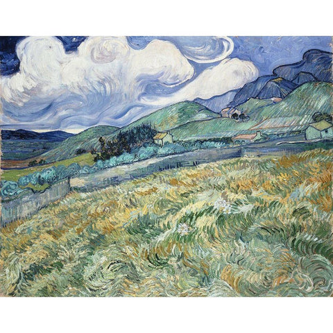 Landscape from Saint-Remy Black Modern Wood Framed Art Print with Double Matting by van Gogh, Vincent