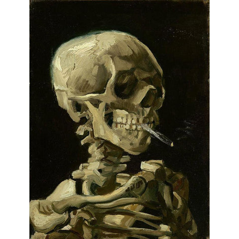 Head of a skeleton with a burning cigarette White Modern Wood Framed Art Print by van Gogh, Vincent