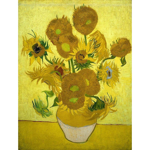 Sunflowers Black Modern Wood Framed Art Print with Double Matting by van Gogh, Vincent