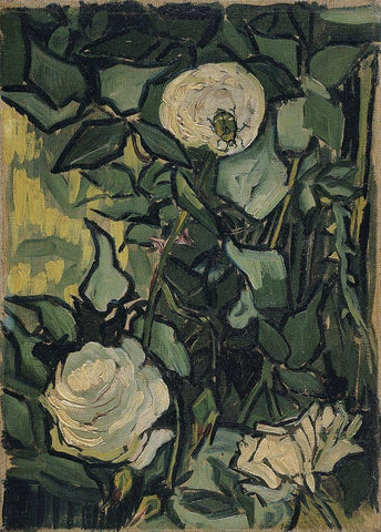 Roses Black Ornate Wood Framed Art Print with Double Matting by van Gogh, Vincent