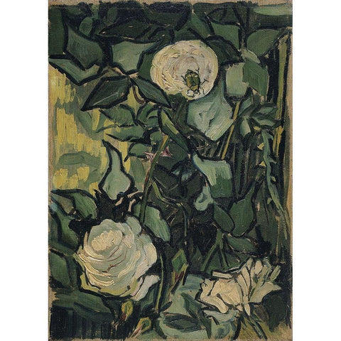 Roses Gold Ornate Wood Framed Art Print with Double Matting by van Gogh, Vincent