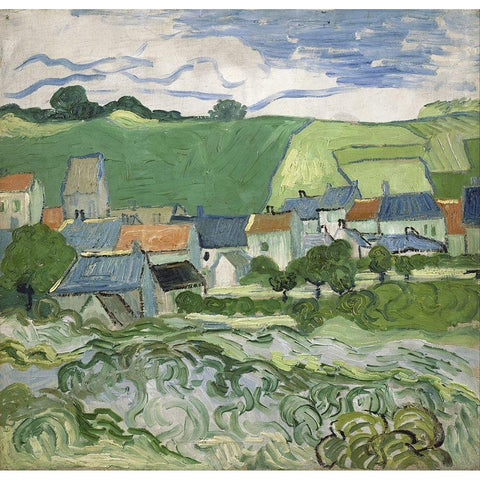 View of Auvers White Modern Wood Framed Art Print by van Gogh, Vincent