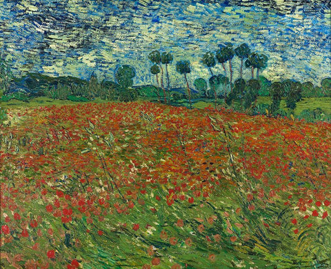 Field with Poppies White Modern Wood Framed Art Print with Double Matting by van Gogh, Vincent