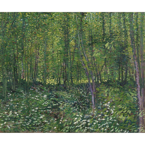 Trees and undergrowth Gold Ornate Wood Framed Art Print with Double Matting by van Gogh, Vincent