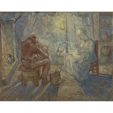 Night Gold Ornate Wood Framed Art Print with Double Matting by van Gogh, Vincent