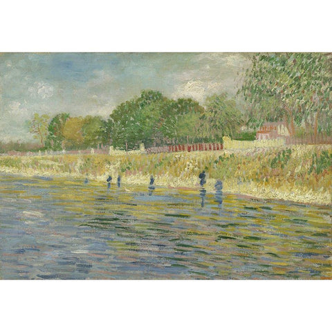 Bank of the Seine White Modern Wood Framed Art Print by van Gogh, Vincent