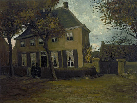 The vicarage at Nuenen White Modern Wood Framed Art Print with Double Matting by van Gogh, Vincent