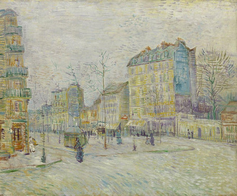 Boulevard de Clichy Black Ornate Wood Framed Art Print with Double Matting by van Gogh, Vincent