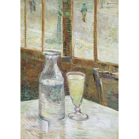 Cafe table with absinth Gold Ornate Wood Framed Art Print with Double Matting by van Gogh, Vincent