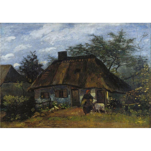 Farmhouse in Nuenen Black Modern Wood Framed Art Print with Double Matting by van Gogh, Vincent