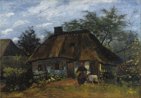 Farmhouse in Nuenen Black Ornate Wood Framed Art Print with Double Matting by van Gogh, Vincent