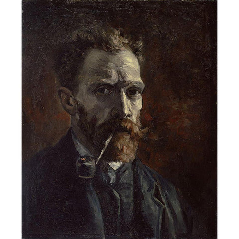 Self-portrait with pipe Gold Ornate Wood Framed Art Print with Double Matting by van Gogh, Vincent