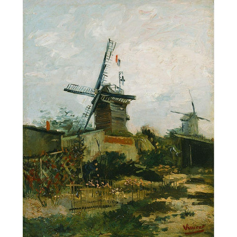 Windmills on Montmartre Black Modern Wood Framed Art Print with Double Matting by van Gogh, Vincent