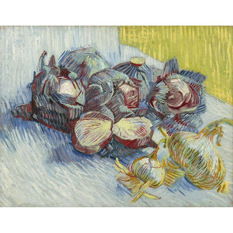 Red cabbages and onions Black Modern Wood Framed Art Print with Double Matting by van Gogh, Vincent