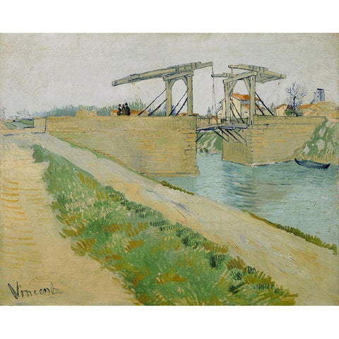 The Langlois bridge Black Modern Wood Framed Art Print with Double Matting by van Gogh, Vincent