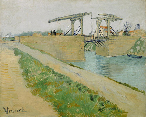 The Langlois bridge White Modern Wood Framed Art Print with Double Matting by van Gogh, Vincent