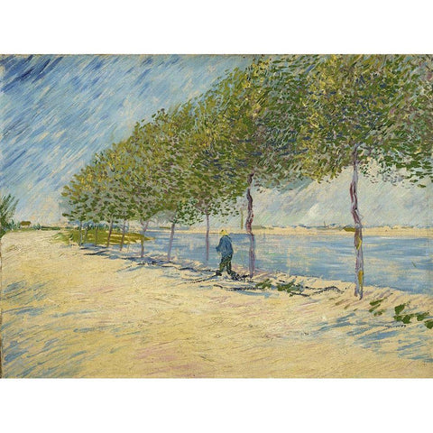 Along the Seine White Modern Wood Framed Art Print by van Gogh, Vincent