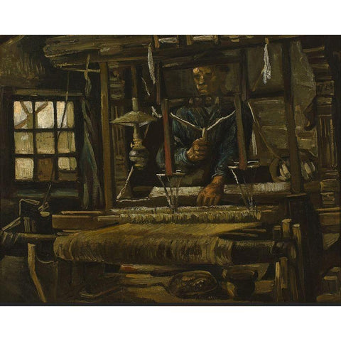 A Weavers Cottage Black Modern Wood Framed Art Print with Double Matting by van Gogh, Vincent