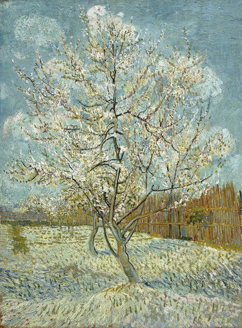 The pink peach tree White Modern Wood Framed Art Print with Double Matting by van Gogh, Vincent