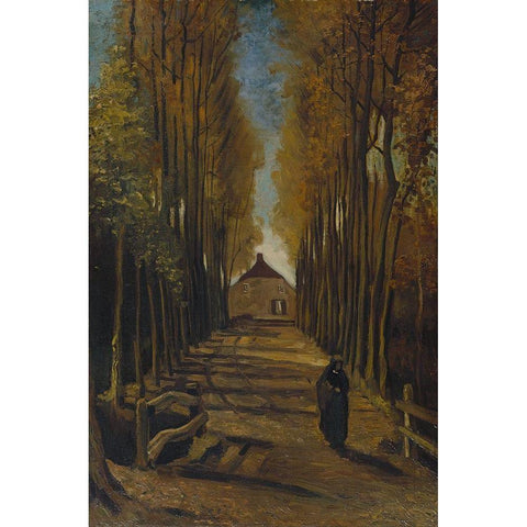 Avenue of poplars in autumn Black Modern Wood Framed Art Print with Double Matting by van Gogh, Vincent