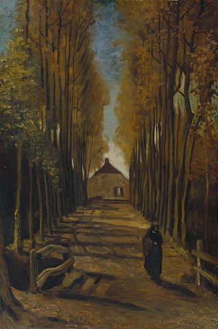 Avenue of poplars in autumn White Modern Wood Framed Art Print with Double Matting by van Gogh, Vincent