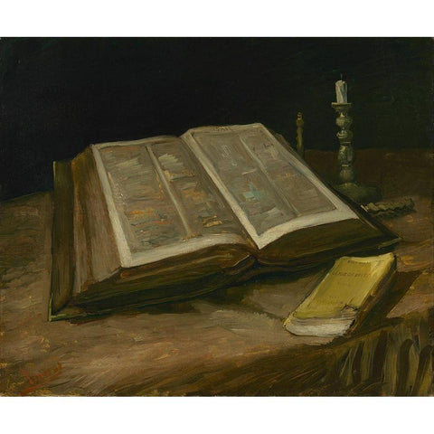 Still life with Bible Black Modern Wood Framed Art Print with Double Matting by van Gogh, Vincent