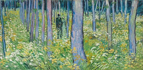 Undergrowth with two Figures White Modern Wood Framed Art Print with Double Matting by van Gogh, Vincent