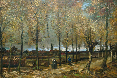 Lane with Poplars near Nuenen Black Ornate Wood Framed Art Print with Double Matting by van Gogh, Vincent