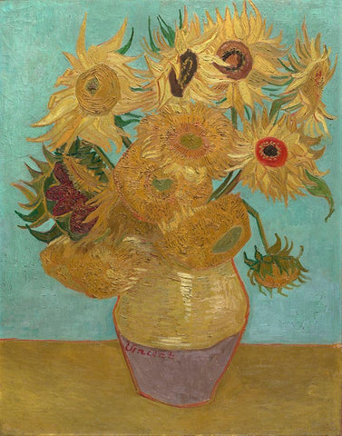 Vase with Twelve Sunflowers White Modern Wood Framed Art Print with Double Matting by van Gogh, Vincent