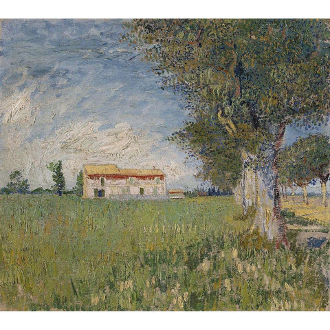 Farmhouse in a wheat field Gold Ornate Wood Framed Art Print with Double Matting by van Gogh, Vincent