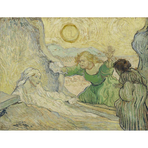 The raising of Lazarus Black Modern Wood Framed Art Print with Double Matting by van Gogh, Vincent