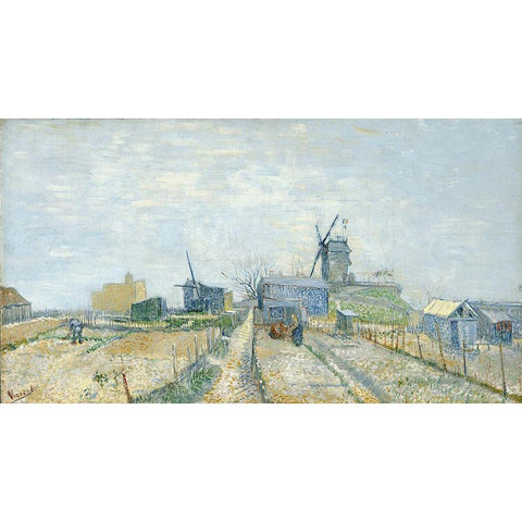 Montmartre, mills and vegetable gardens Black Modern Wood Framed Art Print with Double Matting by van Gogh, Vincent