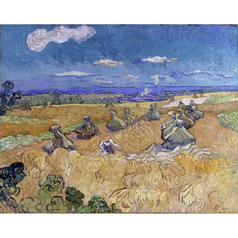 Wheat Stacks with Reaper Gold Ornate Wood Framed Art Print with Double Matting by van Gogh, Vincent