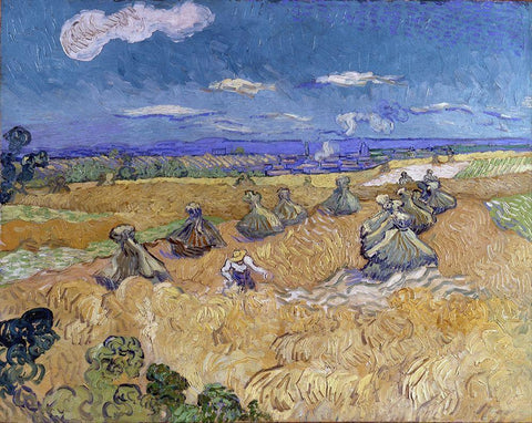 Wheat Stacks with Reaper Black Ornate Wood Framed Art Print with Double Matting by van Gogh, Vincent