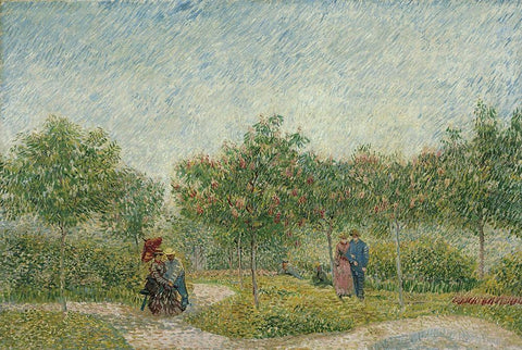 Garden in Montmarte with lovers White Modern Wood Framed Art Print with Double Matting by van Gogh, Vincent