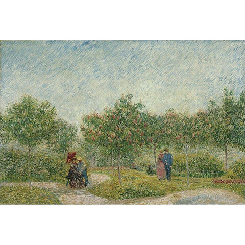 Garden in Montmarte with lovers Gold Ornate Wood Framed Art Print with Double Matting by van Gogh, Vincent