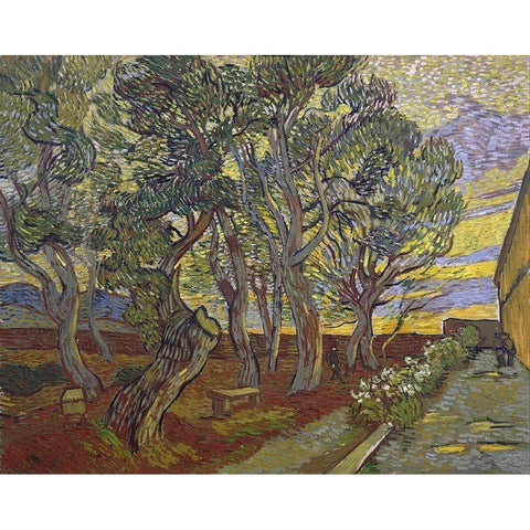 The garden of Saint Pauls Hospital Gold Ornate Wood Framed Art Print with Double Matting by van Gogh, Vincent