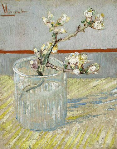 Sprig of flowering almond in a glass White Modern Wood Framed Art Print with Double Matting by van Gogh, Vincent