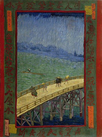 Bridge in the rain White Modern Wood Framed Art Print with Double Matting by van Gogh, Vincent