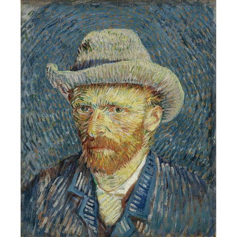 Self-portrait with grey felt hat Gold Ornate Wood Framed Art Print with Double Matting by van Gogh, Vincent