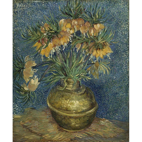 Imperial Fritillaries in a Copper Vase White Modern Wood Framed Art Print by van Gogh, Vincent